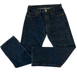 Levis 501 Jeans 32x30 Mens Blue Denim Button Fly Dark Wash Straight Leg